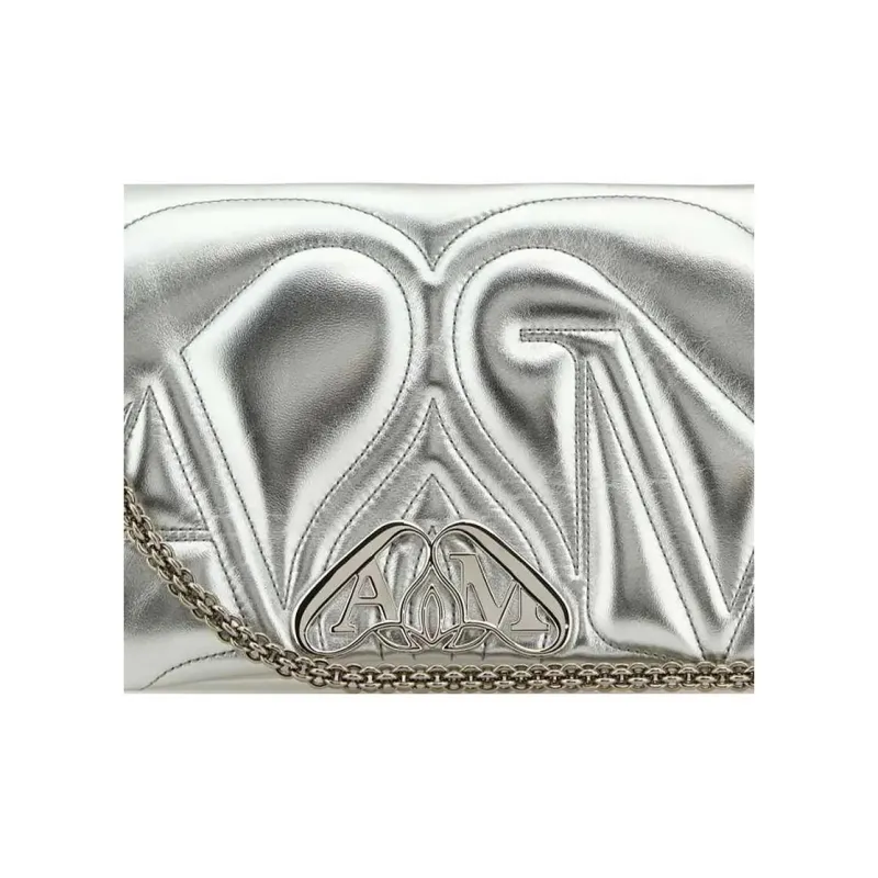 Alexander McQueen Leather Crossbody Bag, Shoulder Bag Trumpets Women's Silver-4