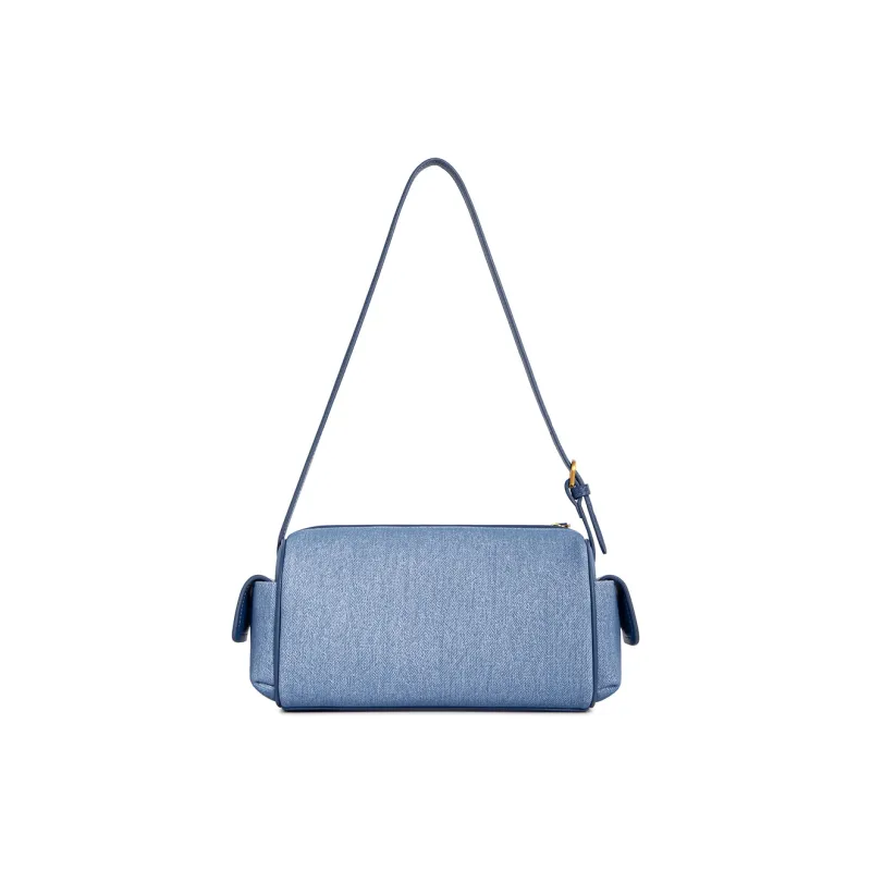 Cthulhu Cow Leather Denim Pen Holder Bag Vintage Elegant Commute Bag, Shoulder Bag Medium Size Women's Blue-2