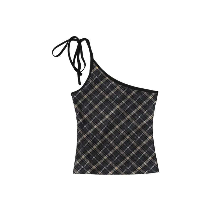 Badblood Tank Tops Women's Black Plaid-1