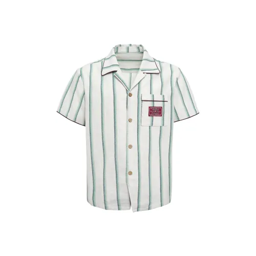 GLACIERBOY Shirts Unisex Light Green Striped Short Sleeved Shirt