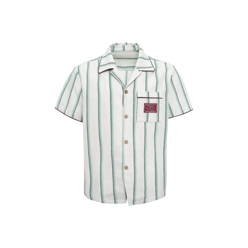 GLACIERBOY Shirts Unisex Light Green Stripes Short Sleeved Shirt-0