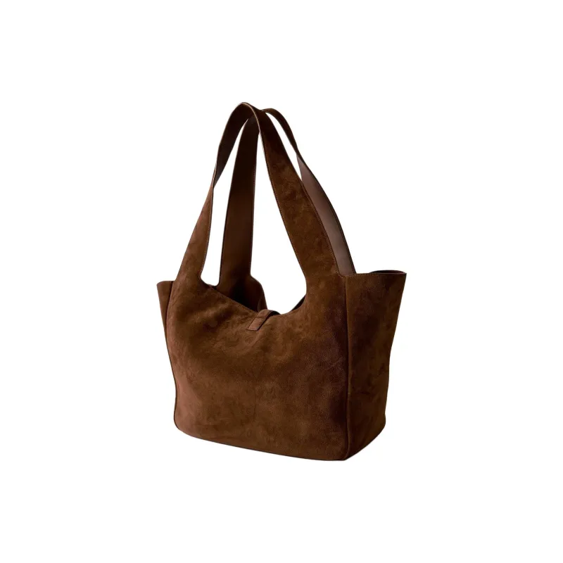 SAINT LAURENT LE5A7 Suede Tote Bag, Shopping Bag, Shoulder Bag Women's Brown-1