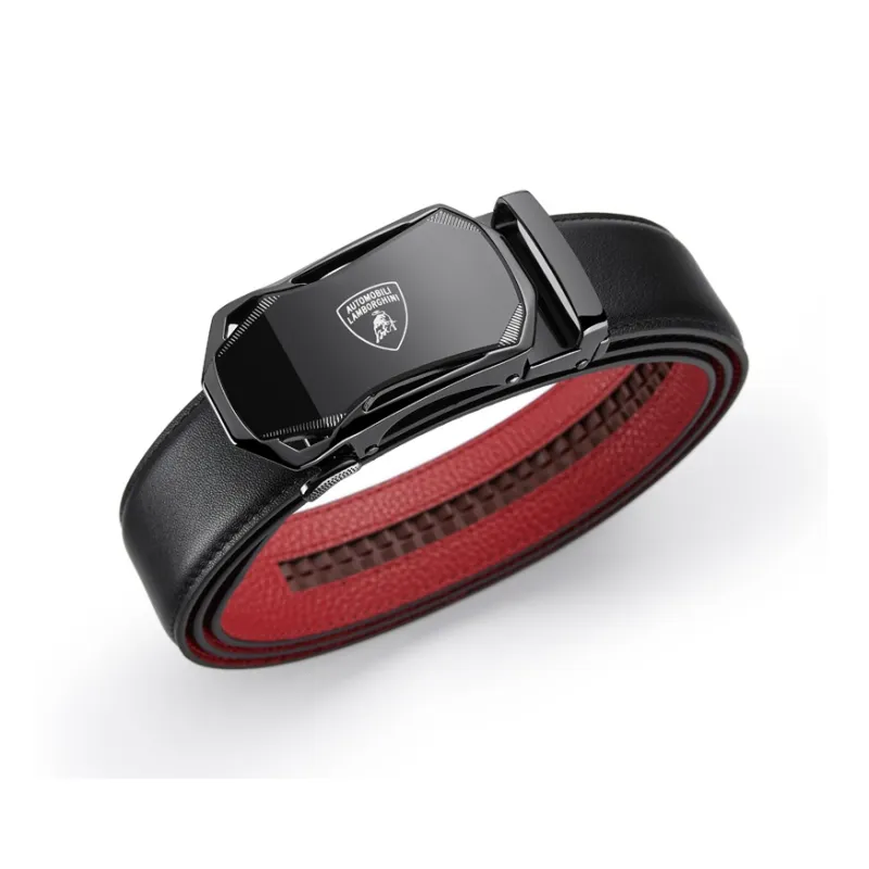 Automobili Lamborghini Cow Leather Belts Men's Width 3.5cm-0