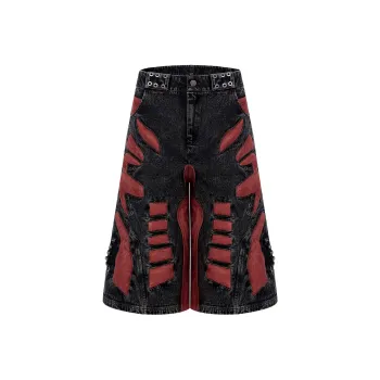 START EXCEED END Denim Shorts Unisex Black Red Pants