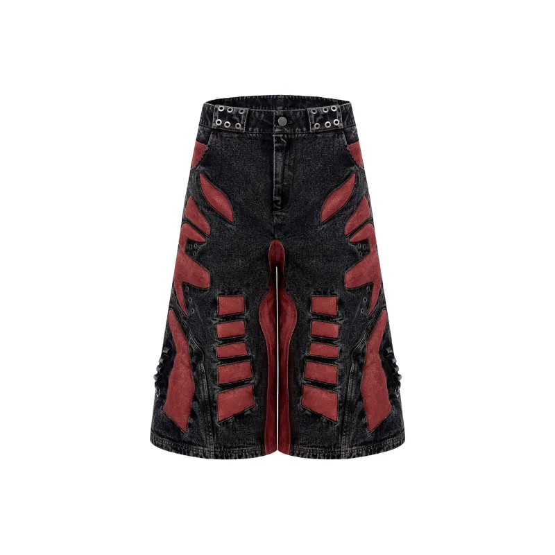 START EXCEED END Denim Shorts Unisex Black Red Pants-0