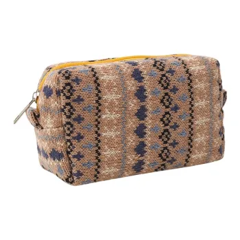 QEEDNS Knitted Fabric Christmas Red Large Capacity Makeup Bags