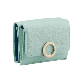 BVLGARI Calfskin Wallet Women's Light Blue