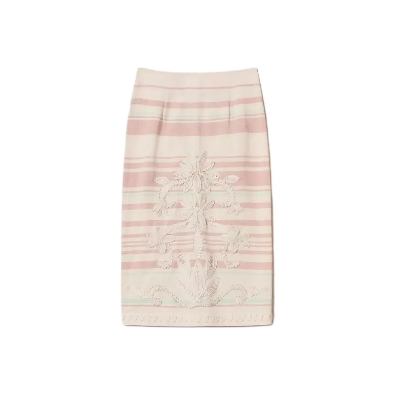 Twinset Embroidered Striped Pencil Skirt-0