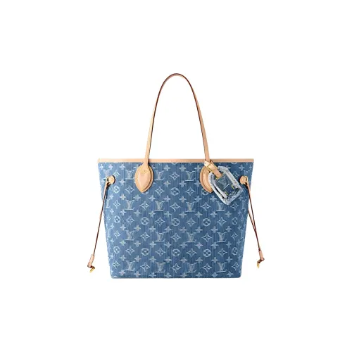 LOUIS VUITTON NEVERFULL Denim Tote Bag, Shopping Bag, Shoulder Bag Medium Size Women's Blue