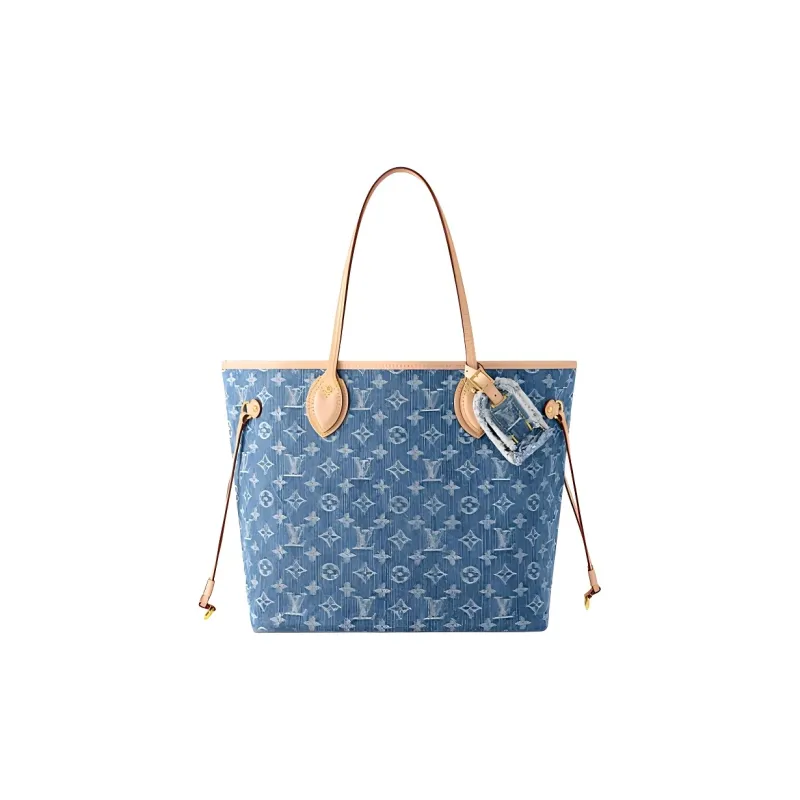 LOUIS VUITTON NEVERFULL Monogram Denim Fabric Tote Bag, Shopping Bag, Shoulder Bag Medium Size Women's Blue-0