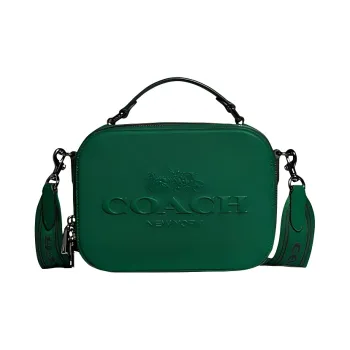 COACH Top Handle Canvas With Leather Camera Bag, Shoulder Bag, Crossbody Bag Trumpets Women's Green