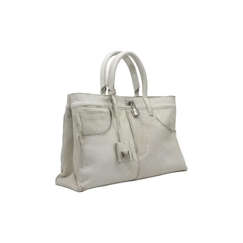 MEDEA Leather Tote Bag, Shopping Bag, Handbag Women's White-2