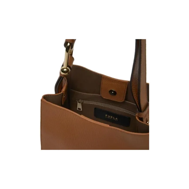 Furla Nuvola Grain Leather Bucket Bag, Shoulder Bag Mini Women's Brown-2