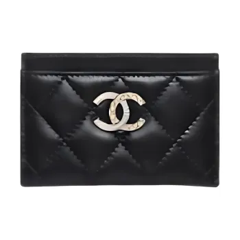 CHANEL Lambskin Card Holder Women's Black