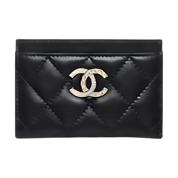 CHANEL Lambskin Card Holder Women's Black-0