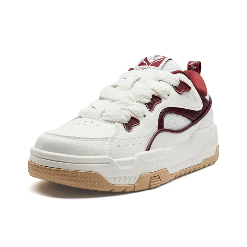 XTEP Reverse Abrasion Resistant Lightweight Height Increasing Low Top Skateboard Shoes Women's Sail White Team Red-1