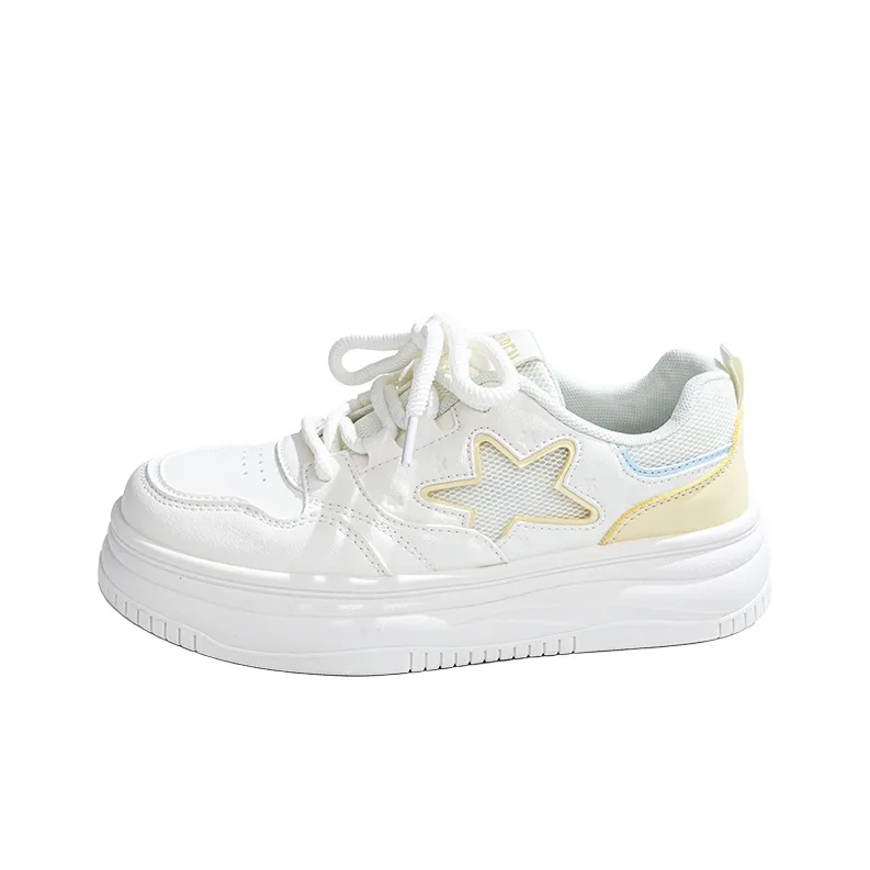 RENBEN Lightweight And Breathable Low Top Skateboard Shoes Women's Beige Yellow-1