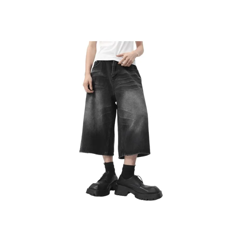 DARK HORSE Denim Shorts Unisex Black Gray Color-0