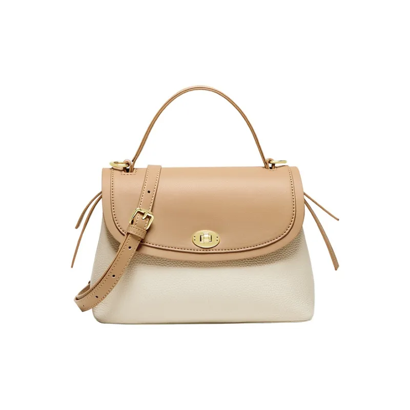 CNNCOO Cow Leather Shoulder Bag, Crossbody Bag, Handbag Women's Ecru & Apricot/Elephant Gray-6