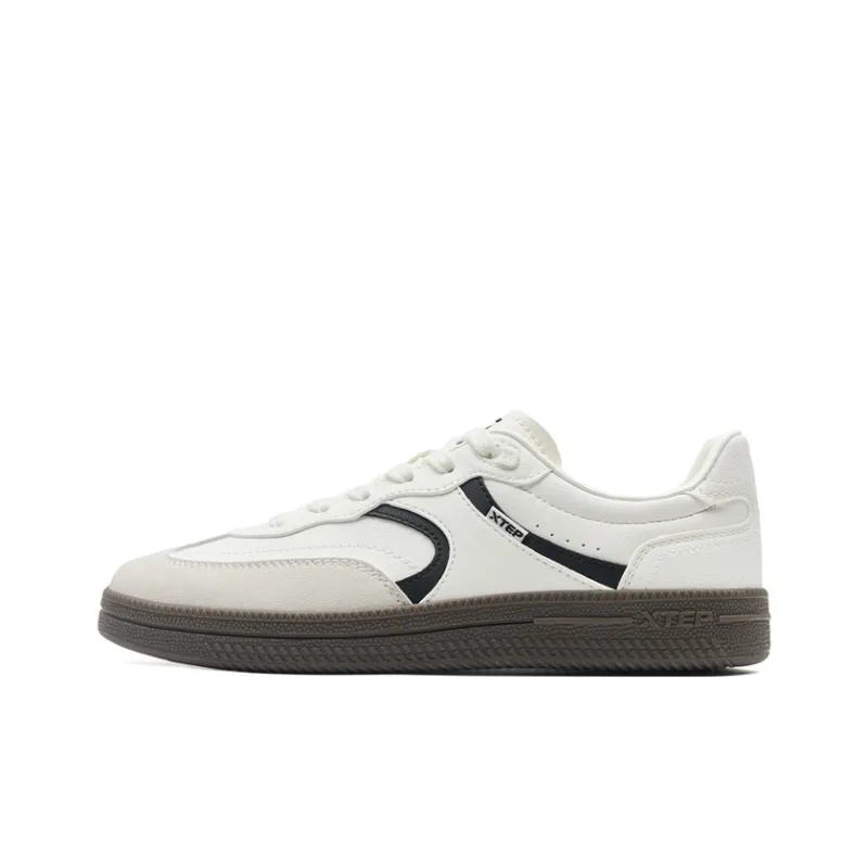 XTEP German Army Trainers Thin Sole T Trainers Lightweight Coverage Low Top Skateboard Shoes Women's White Gray Black-0
