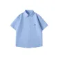 [Short-Sleeved Shirt]Light Blue (Geometric Red Beans Chest Logo)