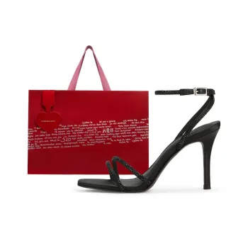 CHARLES&KEITH Small CK One-Strap High Heel Sandal 9.2cm Women's BLACK TEXTURED/White White