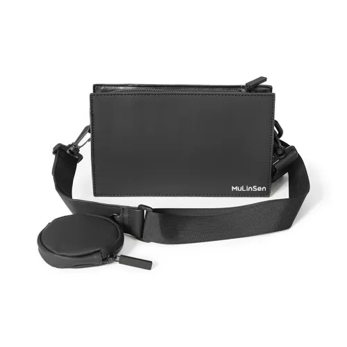 Mulinsen PU Crossbody Small Square Bag, Shoulder Bag Men's Black