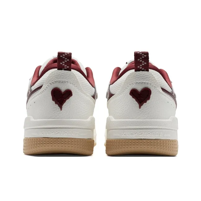XTEP Reverse Abrasion Resistant Lightweight Height Increasing Low Top Skateboard Shoes Women's Sail White Team Red-4