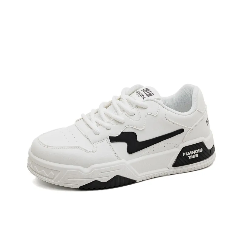 HUANQIU Slip Resistant Shock Absorbers With Abrasion Resistant Properties Low Top Skateboard Shoes Men's White Black-1