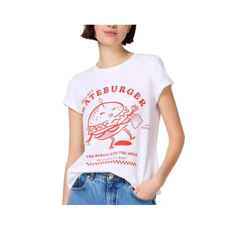Kate Spade Hamburger Print Short Sleeved T Shirt Regular T Shirt Women's White-0