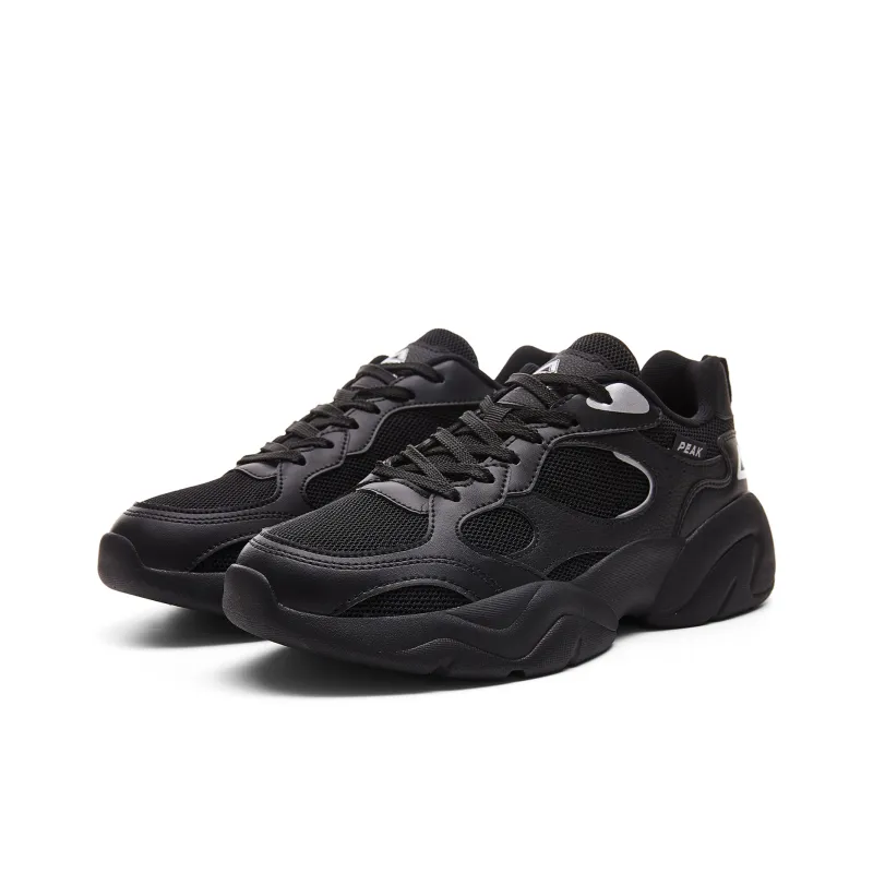 PEAK Sea Cushioning Coverage Height Increasing Lightweight Breathable Low Top Chunky Sneakers Men's Black-2