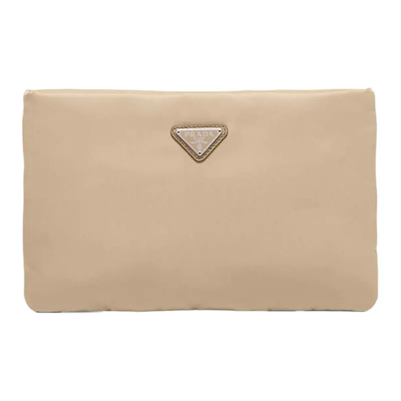 PRADA Textile Cow Leather Shoulder Bag Crossbody Bag Chain Clutch Women's Khaki-0