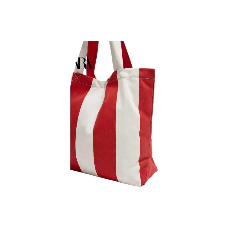 ZARA Cotton Tote Bag, Shopping Bag, Shoulder Bag Men's Red-2
