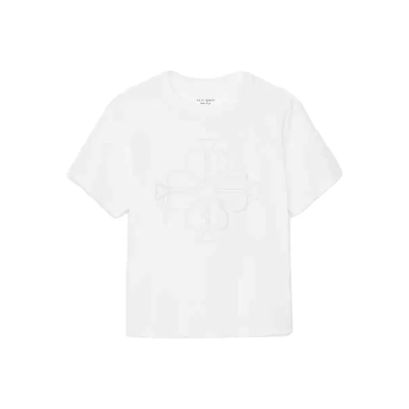 Kate Spade Embroidery Monogram Logo Cotton Short Sleeved T Shirt Regular T Shirt Women's White-0