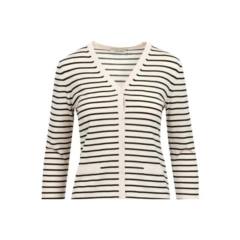 'S MAX MARA Striped V Neck Cardigan-3