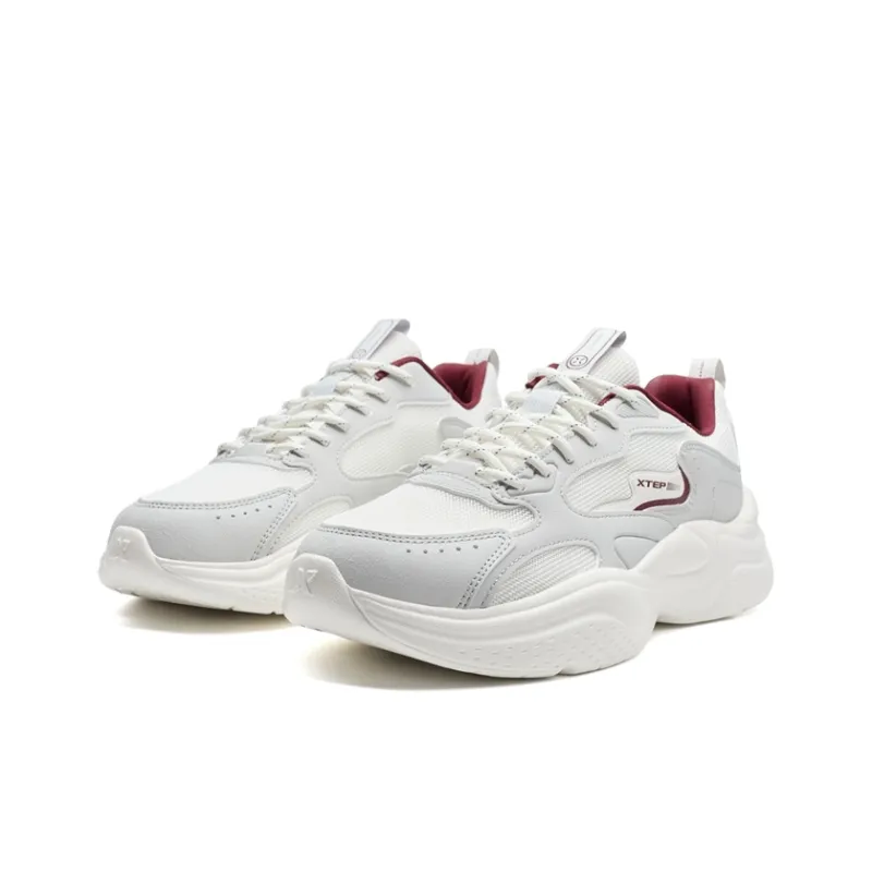 XTEP Abrasion Resistant Lightweight Slip Resistant Low Top Chunky Sneakers Men's White Gray-2