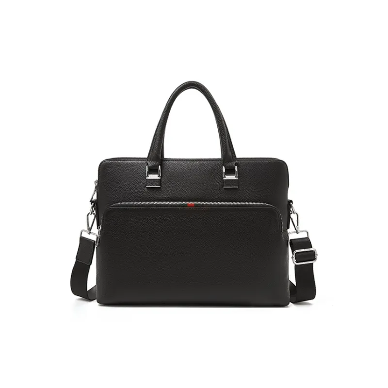 Old Man's Head Top Grain Cow Leather Briefcase Men's Black-4