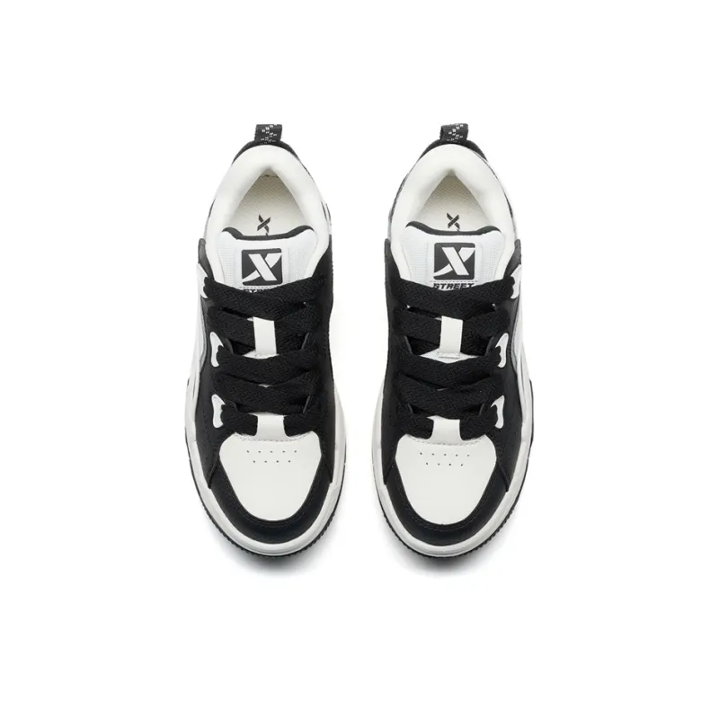 XTEP Reverse Abrasion Resistant Lightweight Height Increasing Low Top Skateboard Shoes Women's Black White-3