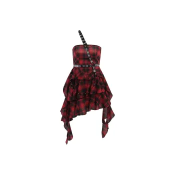 RHBSW Strapless Tops Women's Red Plaid Skirt