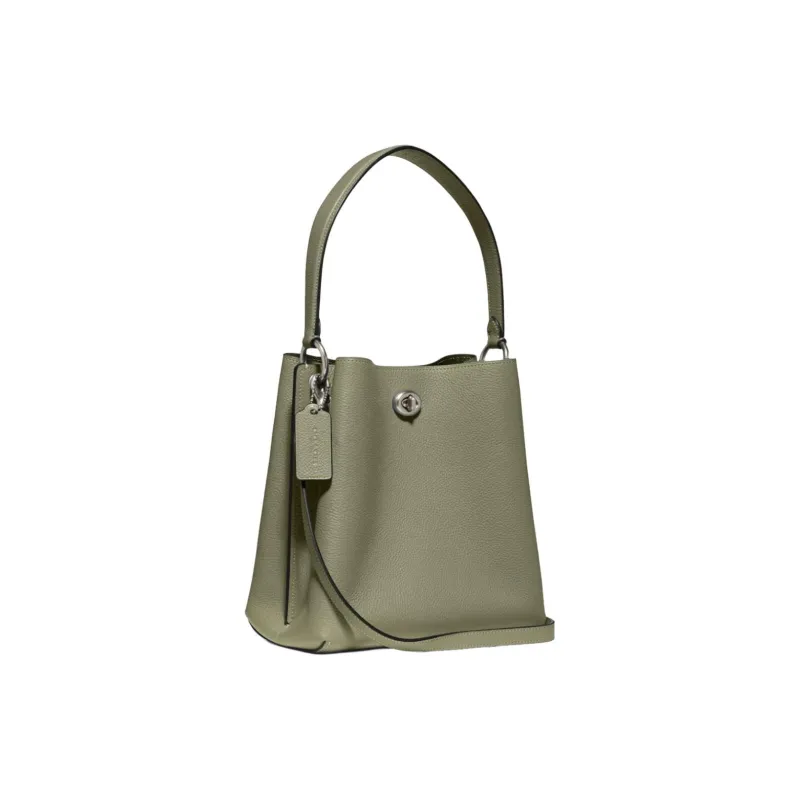COACH Charlie Pebbled Leather Portable One Shoulder Crossbody Bucket Bag Women's Army Green-2