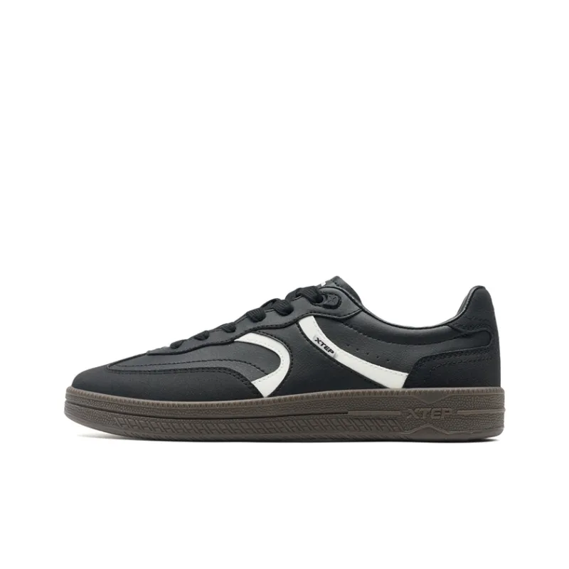 XTEP German Army Trainers Thin Sole T Trainers Lightweight Coverage Low Top Skateboard Shoes Men's Black White-0