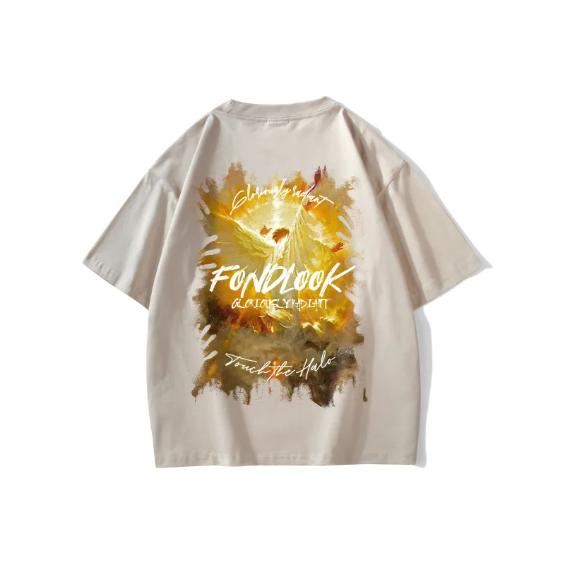 FONDLOOK T Shirts Unisex Light Beige Apricot-0