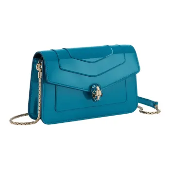 BVLGARI Serpenti Forever Calfskin Wallet, Shoulder Bag Women's Blue