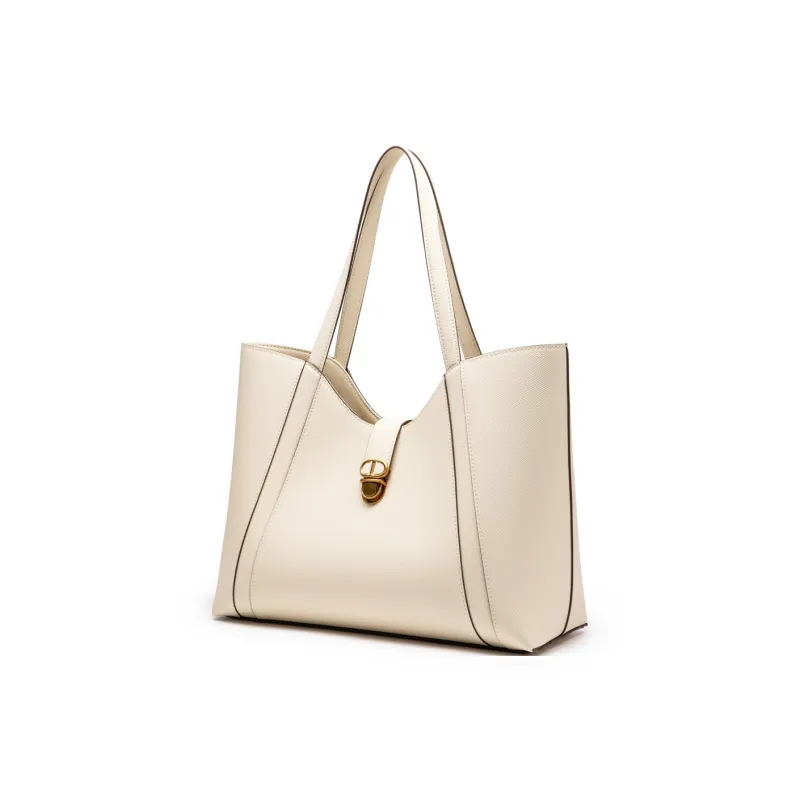 Chrisdien Deny Cow Leather Tote Handbag, Shoulder Bag Women's Ecru/Khaki/Black-16