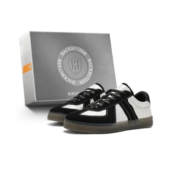 HACKBUTEER Low Top Skateboard Shoes Men's White Black Box Included