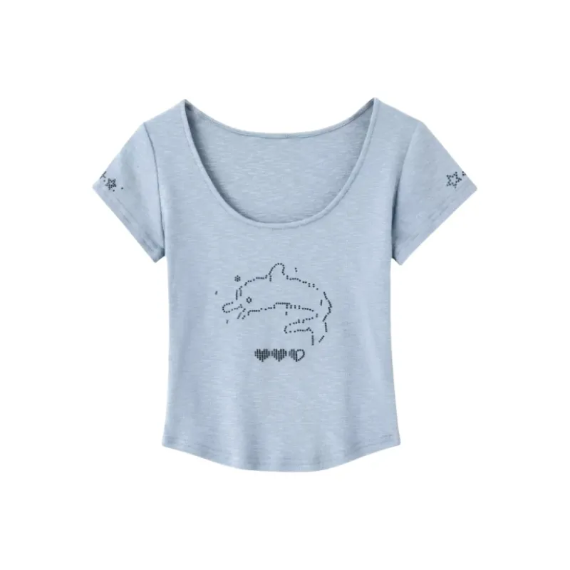 YGPRW T-Shirts Women's Gray Blue-0