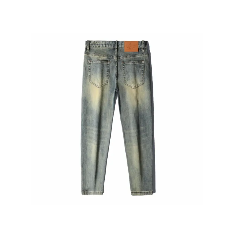 JIKENDI Jeans Men Vintage Blue Ankle Length Pants-1