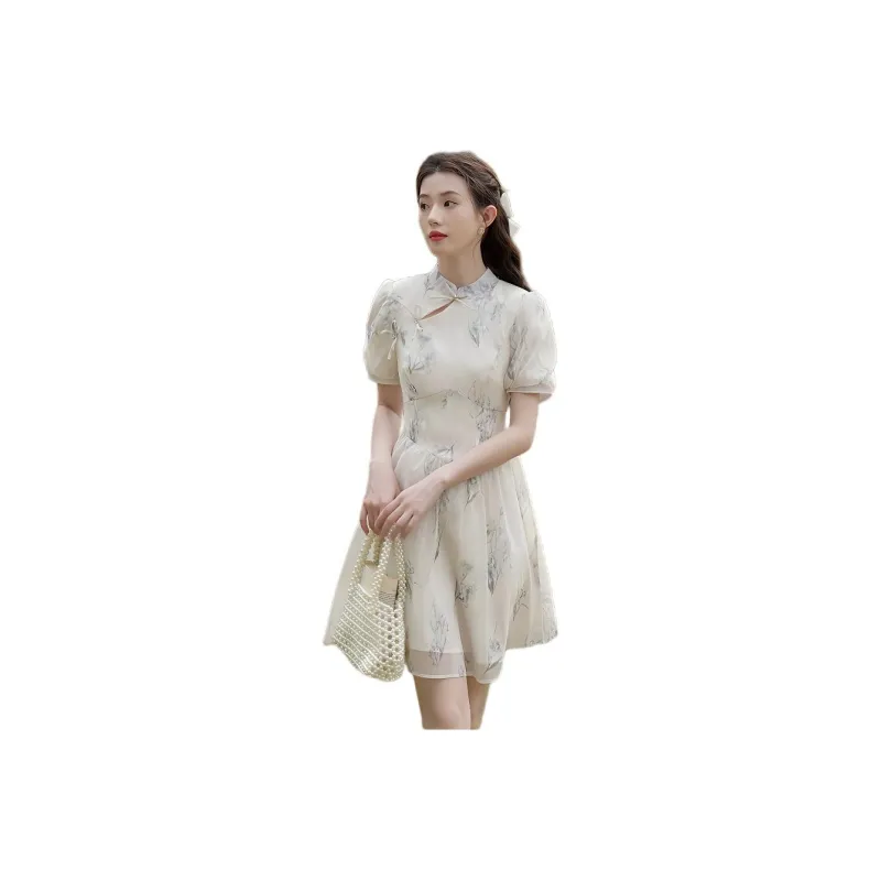 Flowers In Water Short Sleeved Dress Women's-0