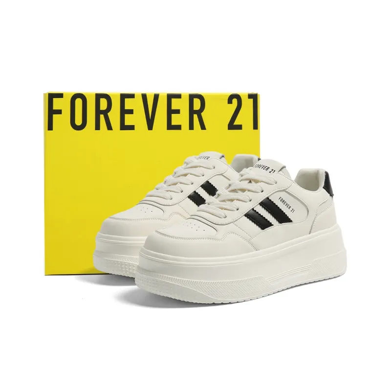 FOREVER 21 Height Increasing Abrasion Resistant Lightweight Slip Resistant Low Top Skateboard Shoes Women's White-5