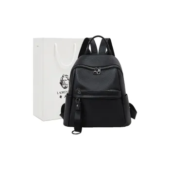 Old Man's Head Top Grain Cow Leather Backpack Women's Black
